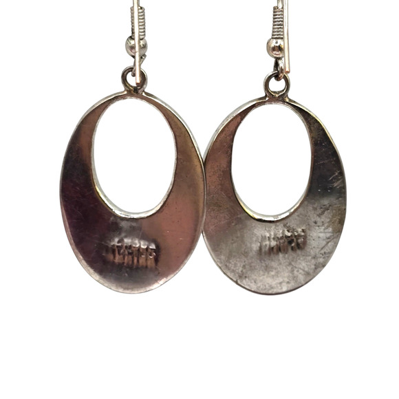 Pierced Earrings Vintage Alpaca Abalone Inlay Green Pink Dangle Hoop SKU2403 - Picture 6 of 7